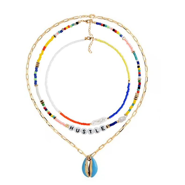 Boho красочные риса стеклянные бусины ожерелье в богемном стиле из нержавеющей стали, покрытой 18K позолоченный корпус в стиле барокко настоящая пресной воды Жемчужное ожерелье