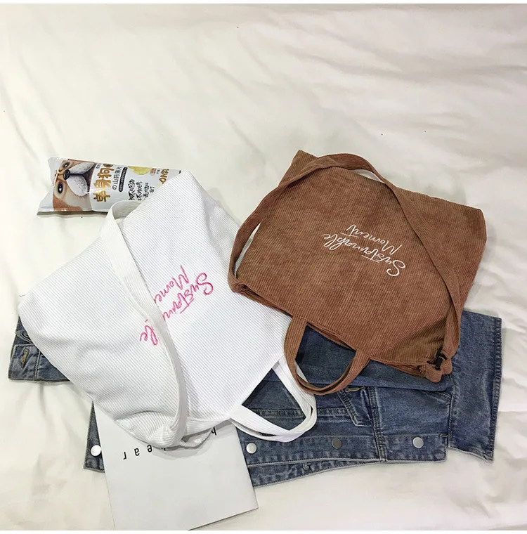 Women Corduroy Canvas Tote Ladies Casual Shoulder Bag Shopping Shopper Hand Bags For Female Messenger Korean Fashion Handbag Bag