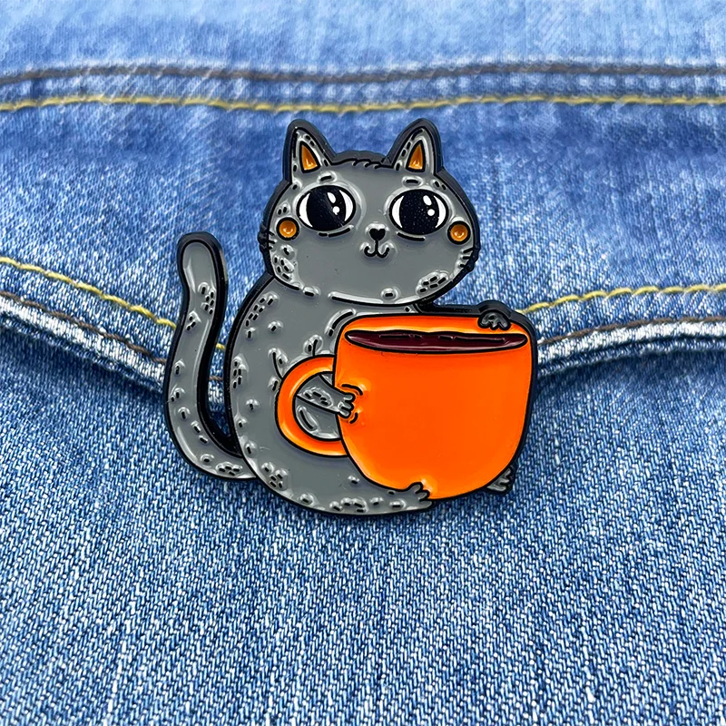 Брошь RENHUI кавайная жесткая кошка металлические значки для поделок нагрудные булавки
