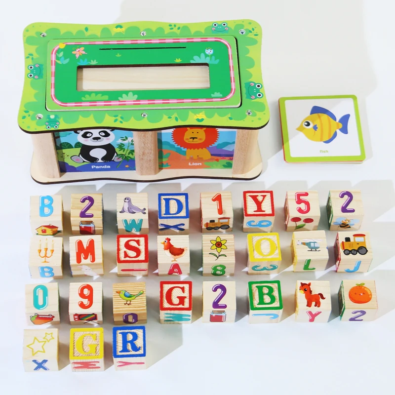 Wood 2024 New Design Unisex Toys Montessori Early Educational Multi-function Building Blocks Spelling Game Matching Box for kids