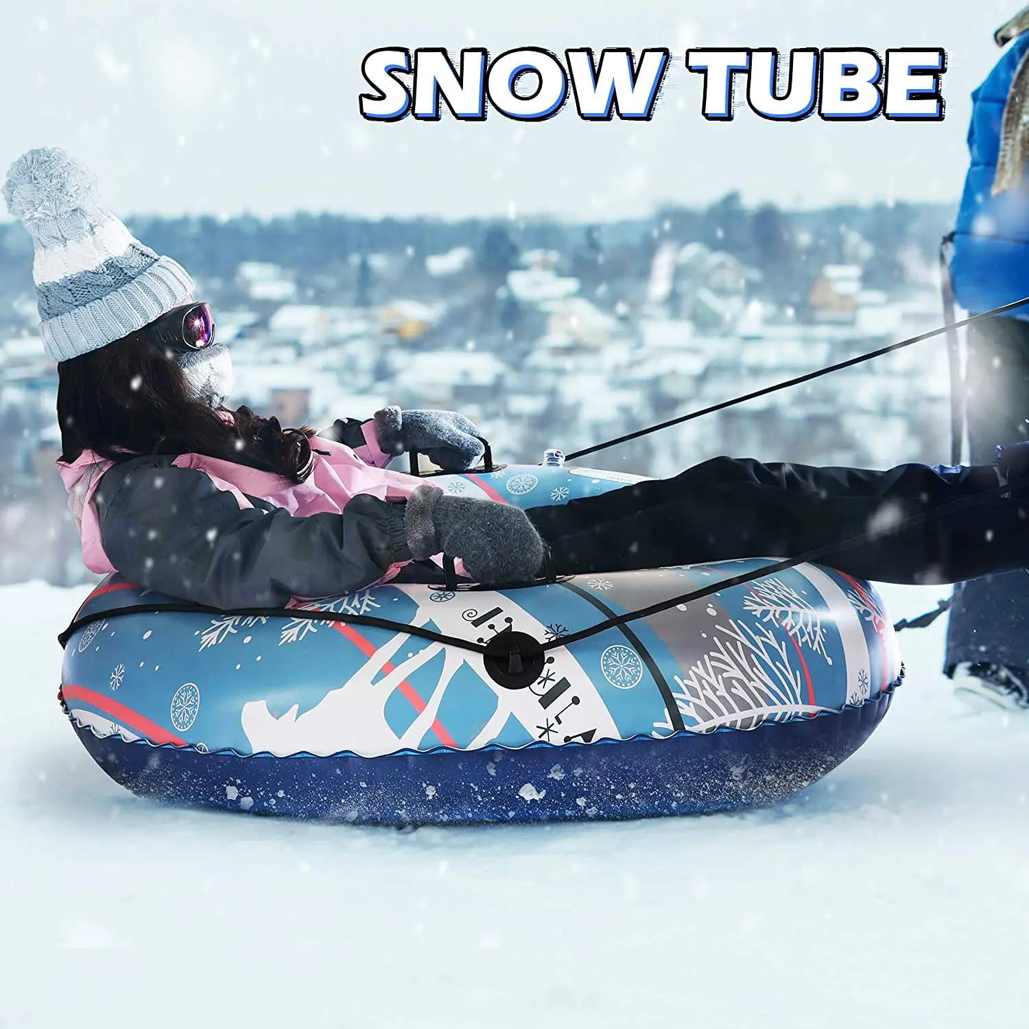 heavy duty hard bottom inflatable snow sled/tube with Strong Handles for Kids and Adults