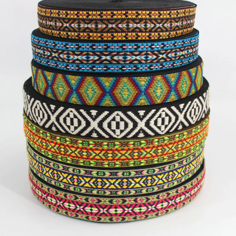 RW 30mm 34mm 38mm Ethnic Woven Jacquard Webbing Tape DIY Bohemian Cotton Bag Strap Webbing for Garment Shoe Accessories