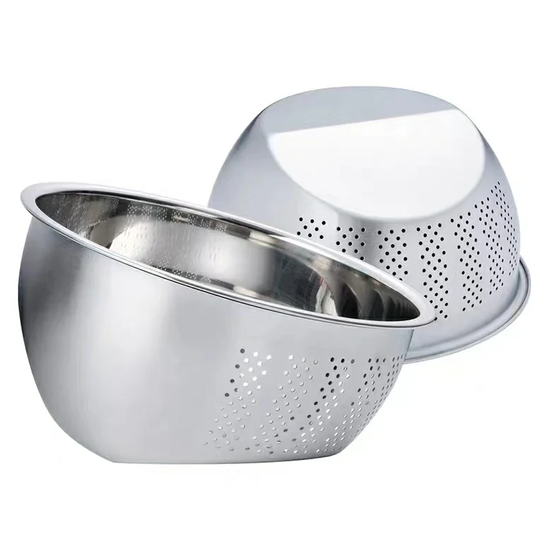 Wholesale Stainless Steel Multifunction Colander Oblique Bottom Strainer Rice Bowl Washing Vegetable Strainer Colander