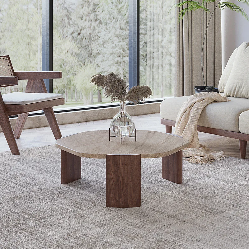 2024 YOUTAI wabi-sabi настольный круглый журнальный столик из массива дерева и натурального камня для гостиной