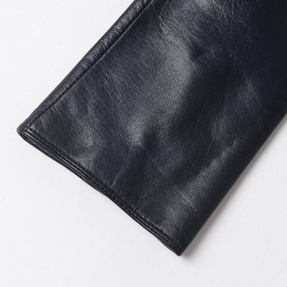 Kulanyane High End Premium Basic Style with Button Ladies Navy Winter Driving Lamb Leather Gloves