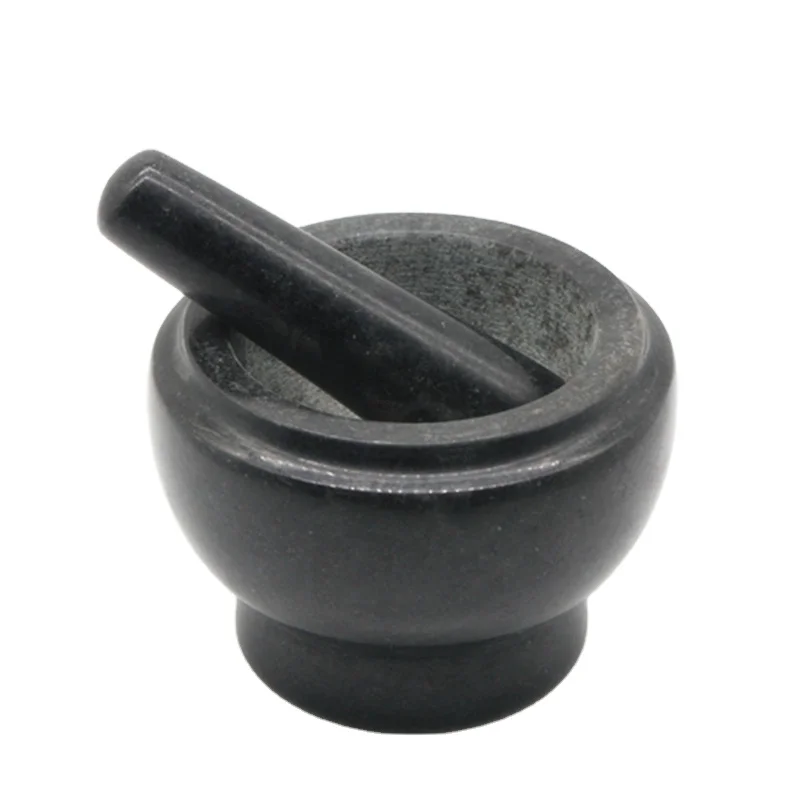 Black Granite marble stone agate Mortar and Pestle set polished surface cheese sets