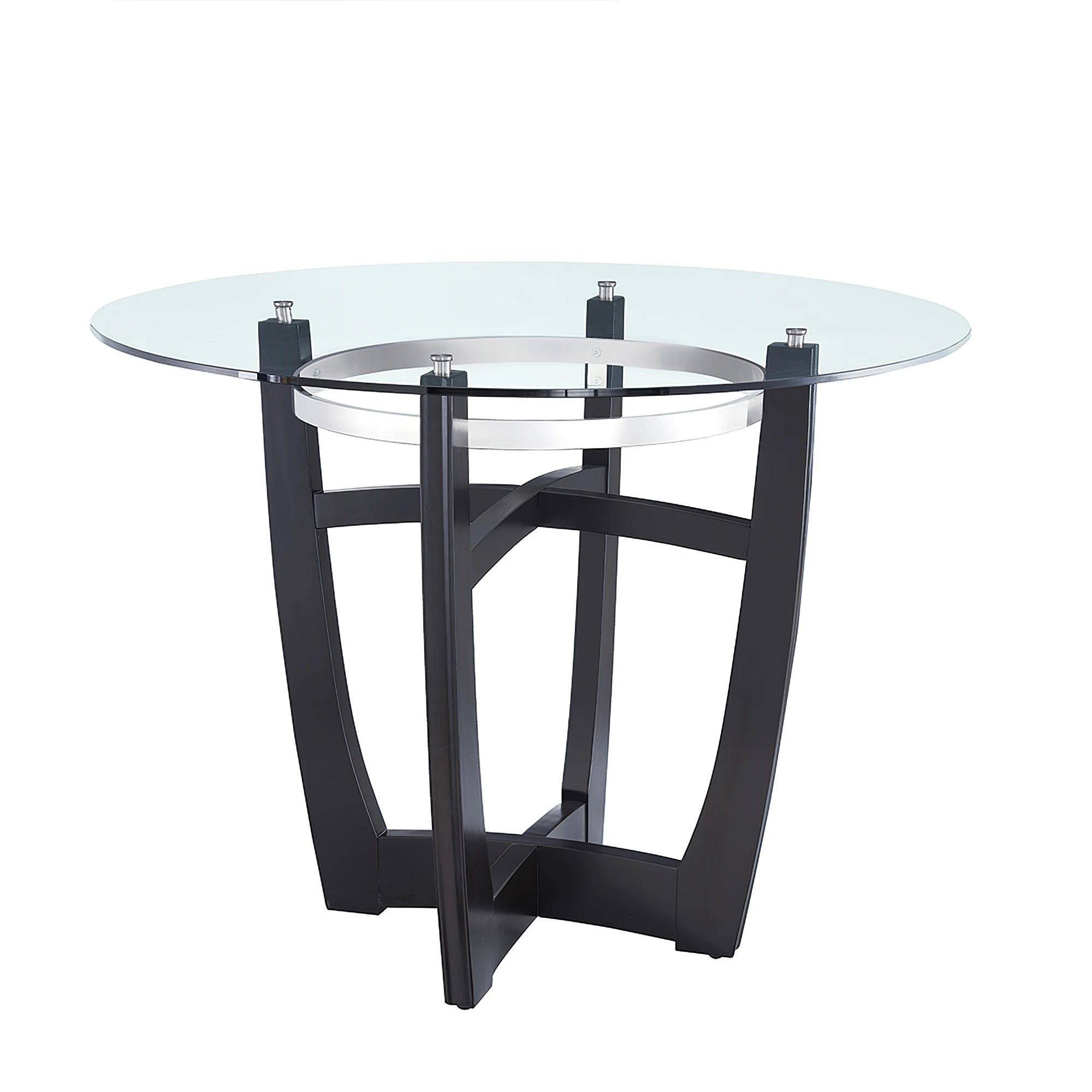 Dining Table with Clear Tempered Glass Top, solid wood base, Modern Round Glass Table Furniture for Home Office Kitchen Room