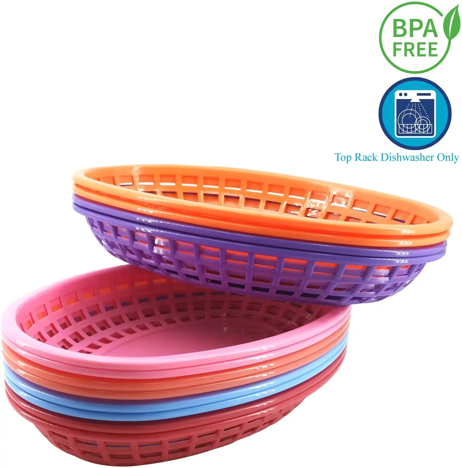 Plastic Fry Basket Oval Food Baskets Storage Tray for Fast Food Deli Serving Bread Fruits Sandwiches & Fries Baskets