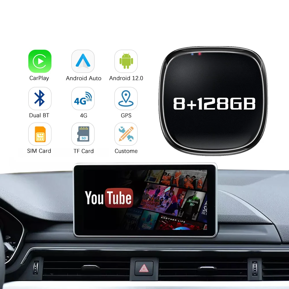 Универсальный Apple Ipad CarPlay Ai Box Android 12 8G + 128G/4G 16G беспроводной Car Play Авто Мини