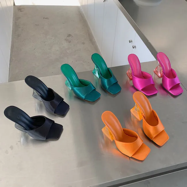 Breathable New Satin Square toe Beauty Comfort woman slippers Wholesale High heel custom foot wears
