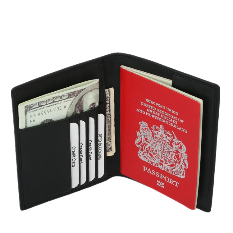 Passport holder leather Rfid blocking travel PU leather passport cover wallet
