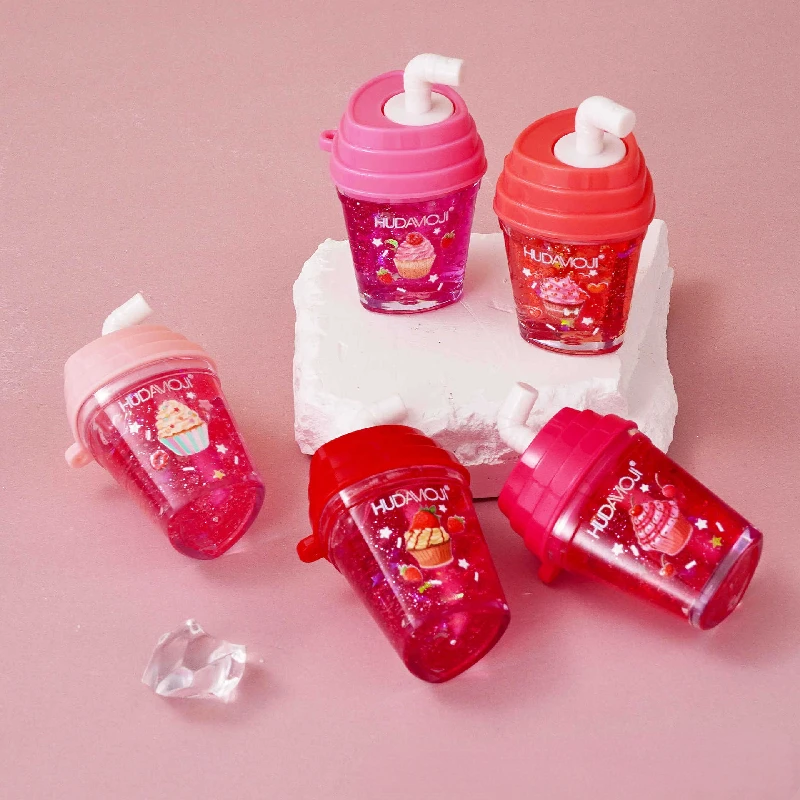 24 Pcs/Box 6 Color New Cartoon Dessert Milk Tea Lip Gloss Pearl Glitter Lip Glaze Cute Girls Lip Tint Makeup