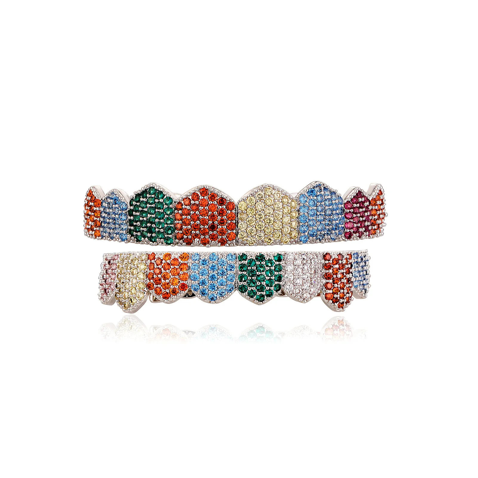 European Hip Hop Body Jewelry Iced Out Micro Pave Red Crystal MoissaniteGrillz Vampire Fangs Diamond Gold Grillz Teeth