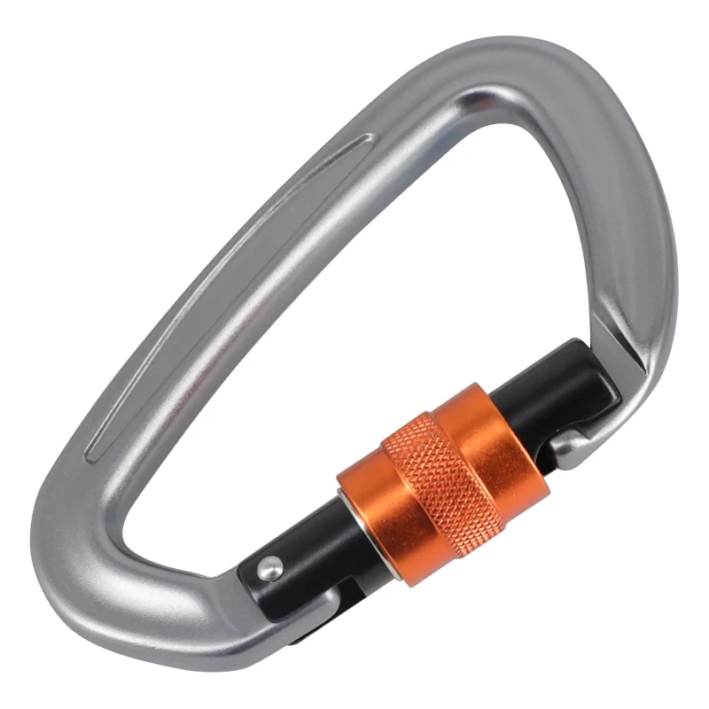 JS Custom 26KN D Type Aluminum Alloy Auto Locking Carabiner Hook With Tag For Rock Climbing