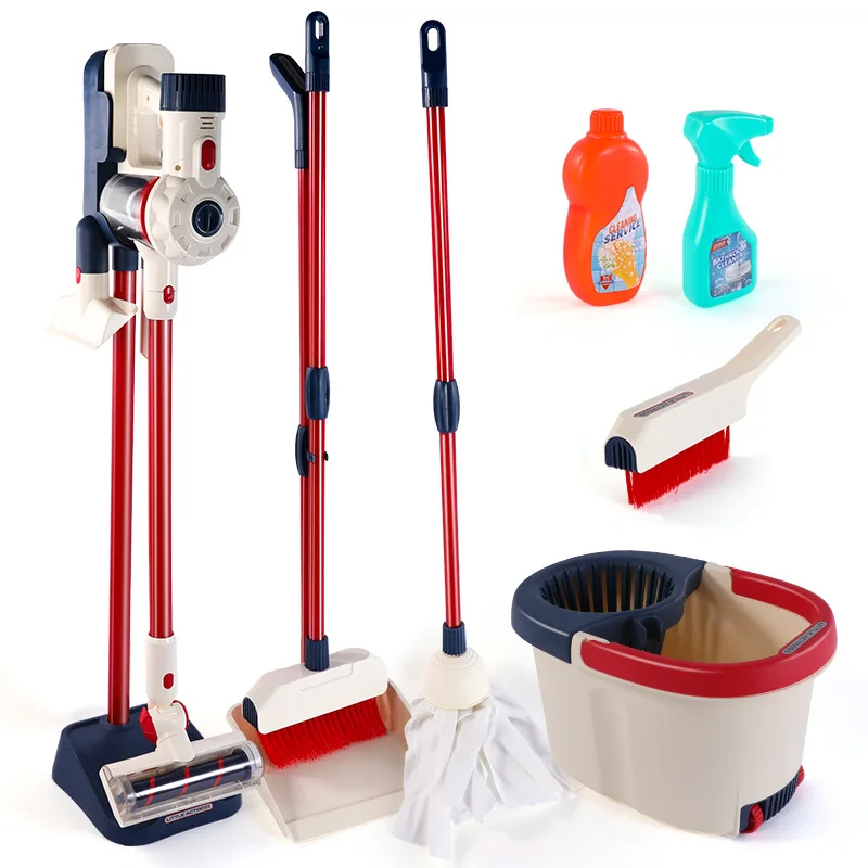 
Hot Sale Cartoon Style Plastic Baby Playing House Game Toy Set Baby Cleaner Tools Simulation Kit 7 Pcs Droom Dustpan Toy Set 