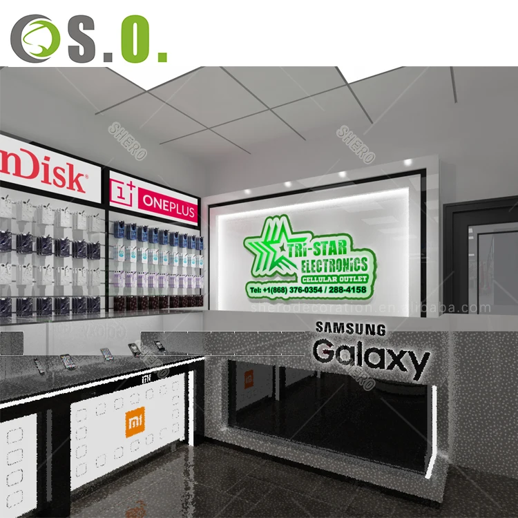 retail electronic shop cabinet mobile shop counter electronic store design