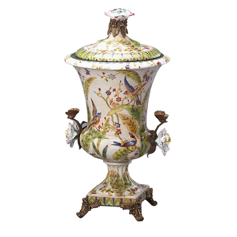 hot sell 2024 newest designs luxury ceramic brass European style vase for office hotel home decoration