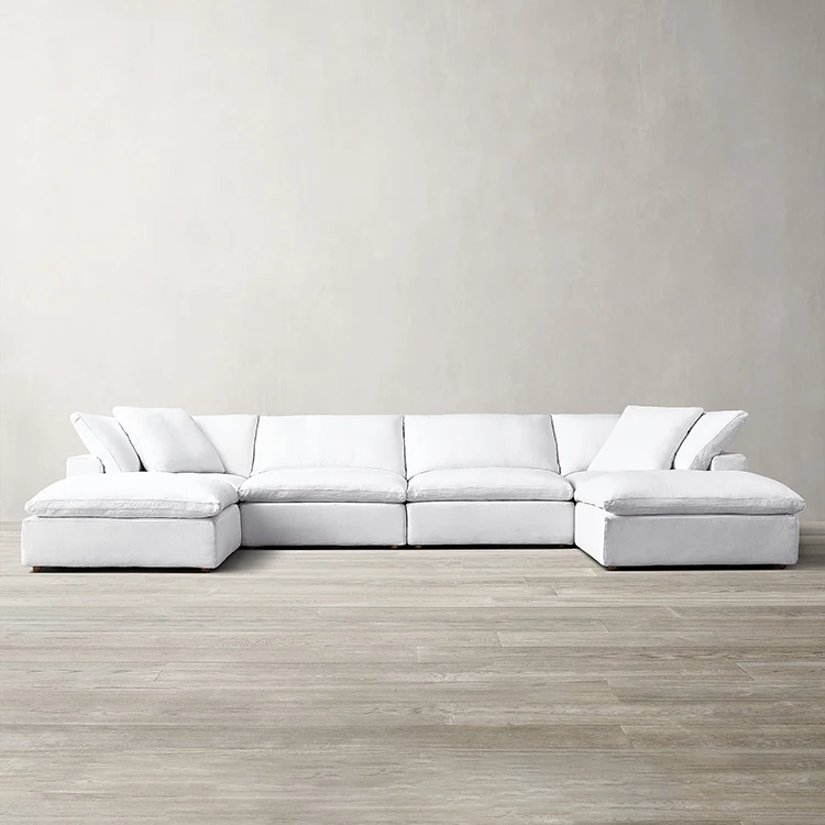 High Quality Home Furniture Sectional White Fabric Sofa U Shape Living Room Modular Sofa Set