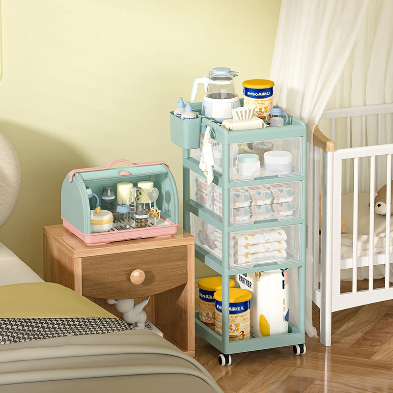 Popular household  bedroom living room bathroom 5 layer Plastic storage trolley kids toys books clothing has wheel storage rack