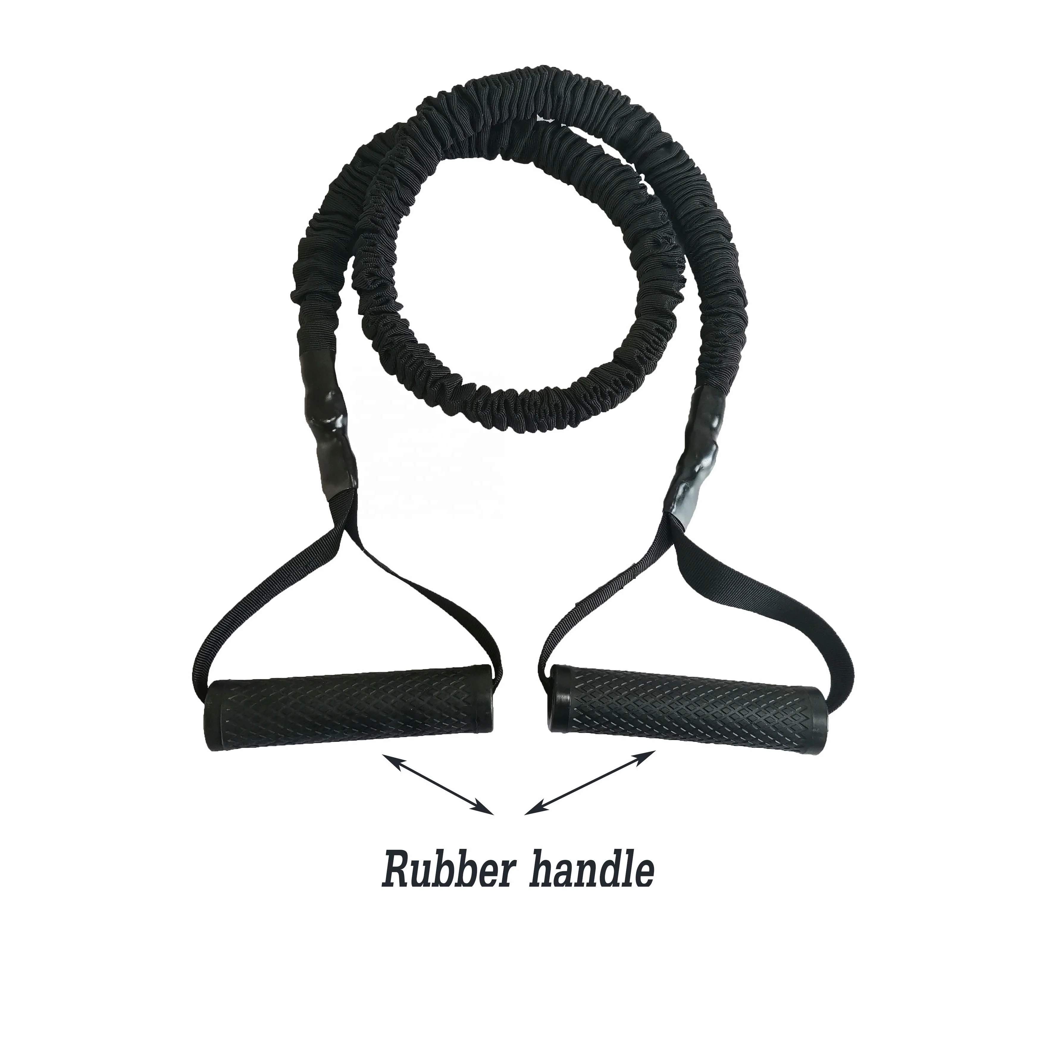 Protective Nylon Sleeve Resistance Band with Handle Grip for Bodybuilding