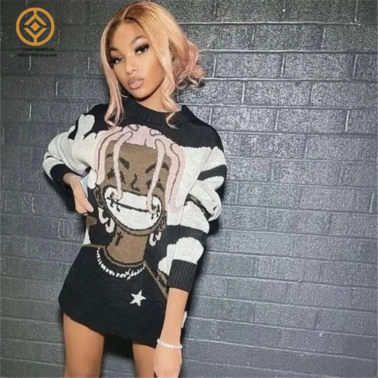 Dropshipping Winter Knit Wear Women Graphic Pullover Loose Sweaters Casual 2023 Female Autumn Warm Sweater