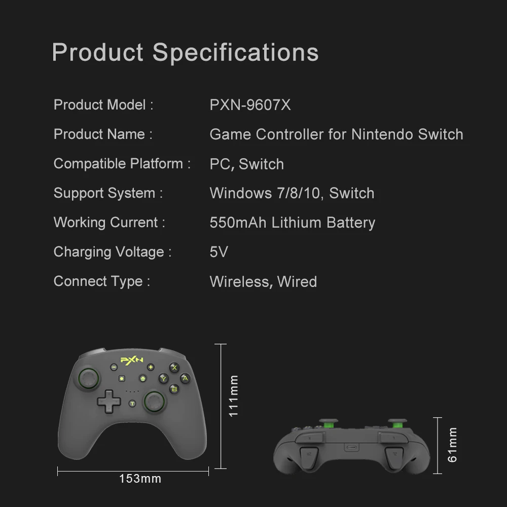 PXN 9607X Wireless Turbo Joystick for Wii Nintendo Switch Gyro Axis Controller Pro