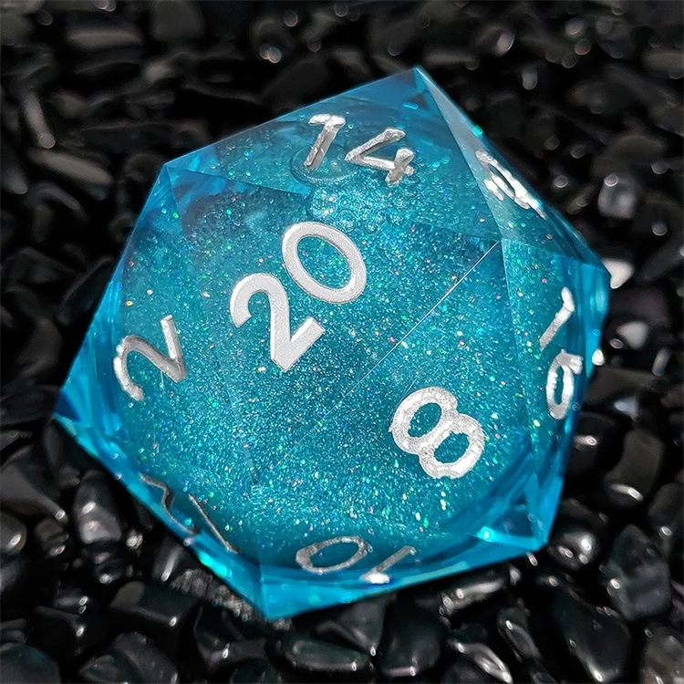 Decorated High Quality 55mm Colorful Glitter Quicksand Liquid Core Large D20 Dice