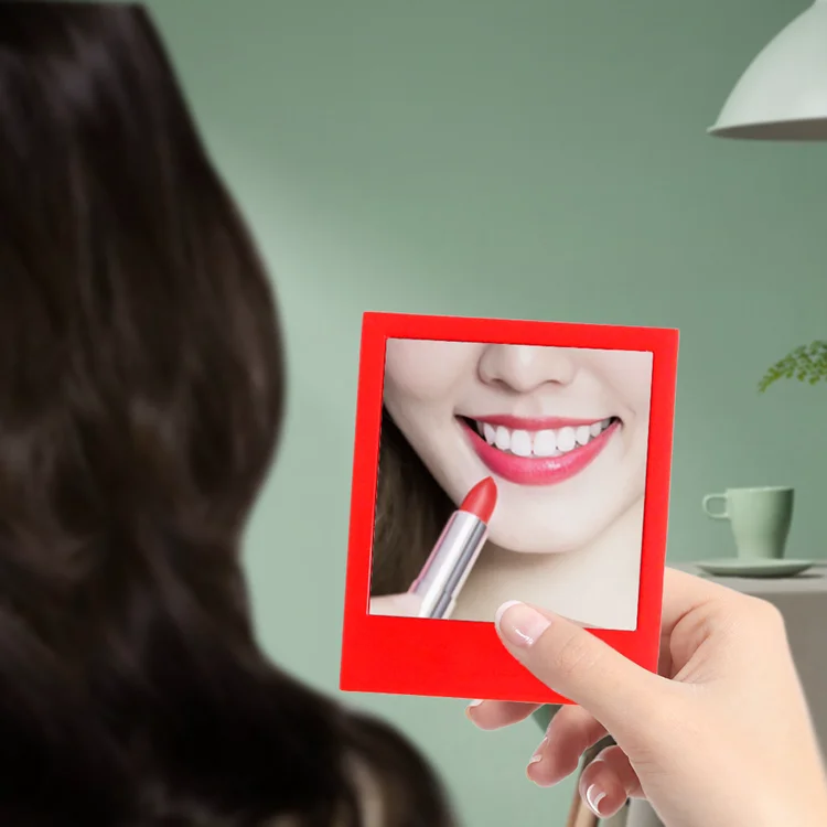 Fashionable Gift Red square Portable Abs Plastic Single side Handheld vanity Compact Mirror