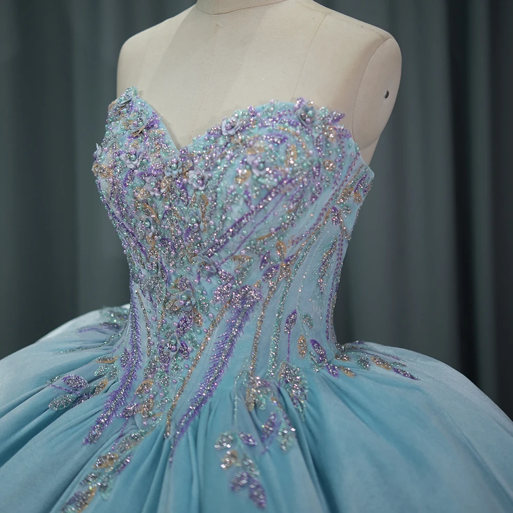 Blue Quinceanera Dress Lace Applique Beaded Bling Organza Off Shoulder Sweet 16 Dy6831