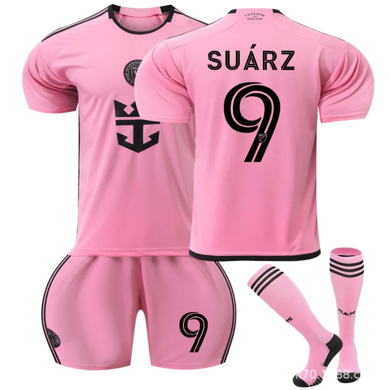 Wholesale of new Miami home and away pink Messi jersey size 10 football jersey, size 9 customized Suarez jersey by manufacturers