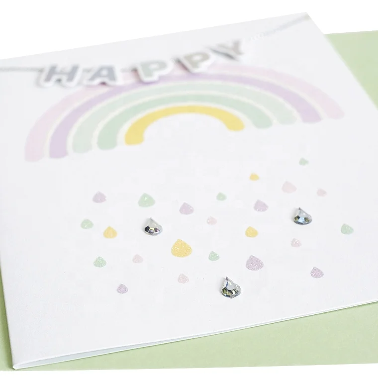 Wishing Beautiful Glitter Rainbow Cards, Handmade Paper Happy Birthday Greeting Cards