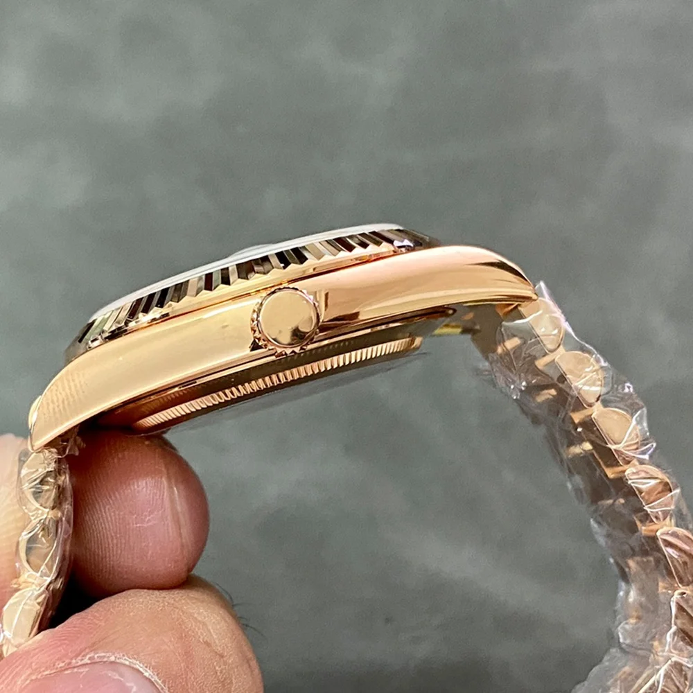 Классическая Золотая оправа 18 карат с зеленым циферблатом отображение даты недели 40 мм роскошные женские часы из Золотой стали для деловых мужчин