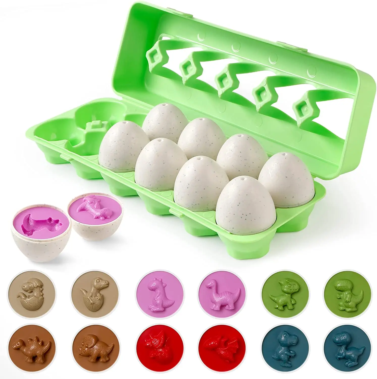 12 Pack Dinosaur Matching Eggs Easter Eggs STEM Toys for Kids Boys Girls Toddlers Party Favors Birthday Gifts