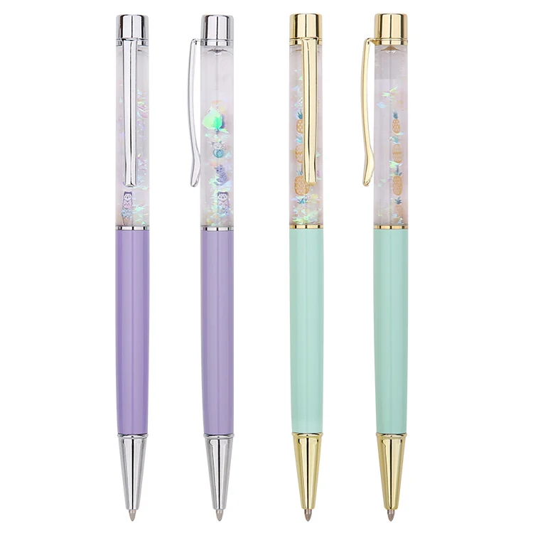 Wholesale Purple Floating Glitter Custom Logo Metal Twist Action Ballpoint Pens Manufactures