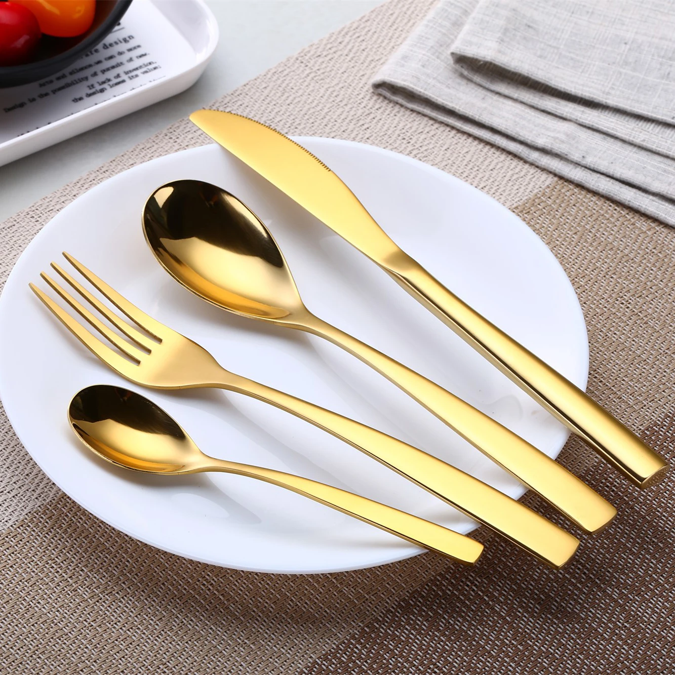 ShengDe Wedding gold plated cutlery set, rose gold flatware, luxury 24k full gold cutlery