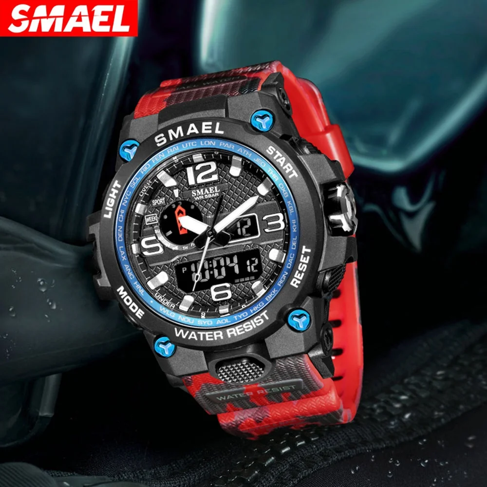 SMAEL 1545 Brand Men Sports Watches Dual Display Analog Digital LED Electronic Quartz Wristwatches Waterproof Military Watch