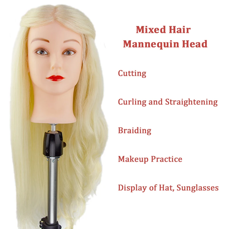 613 Blonde Training Head with Mixed Human Hair Dummy Head for Training for Barber Hair Braiding Practice In Salon