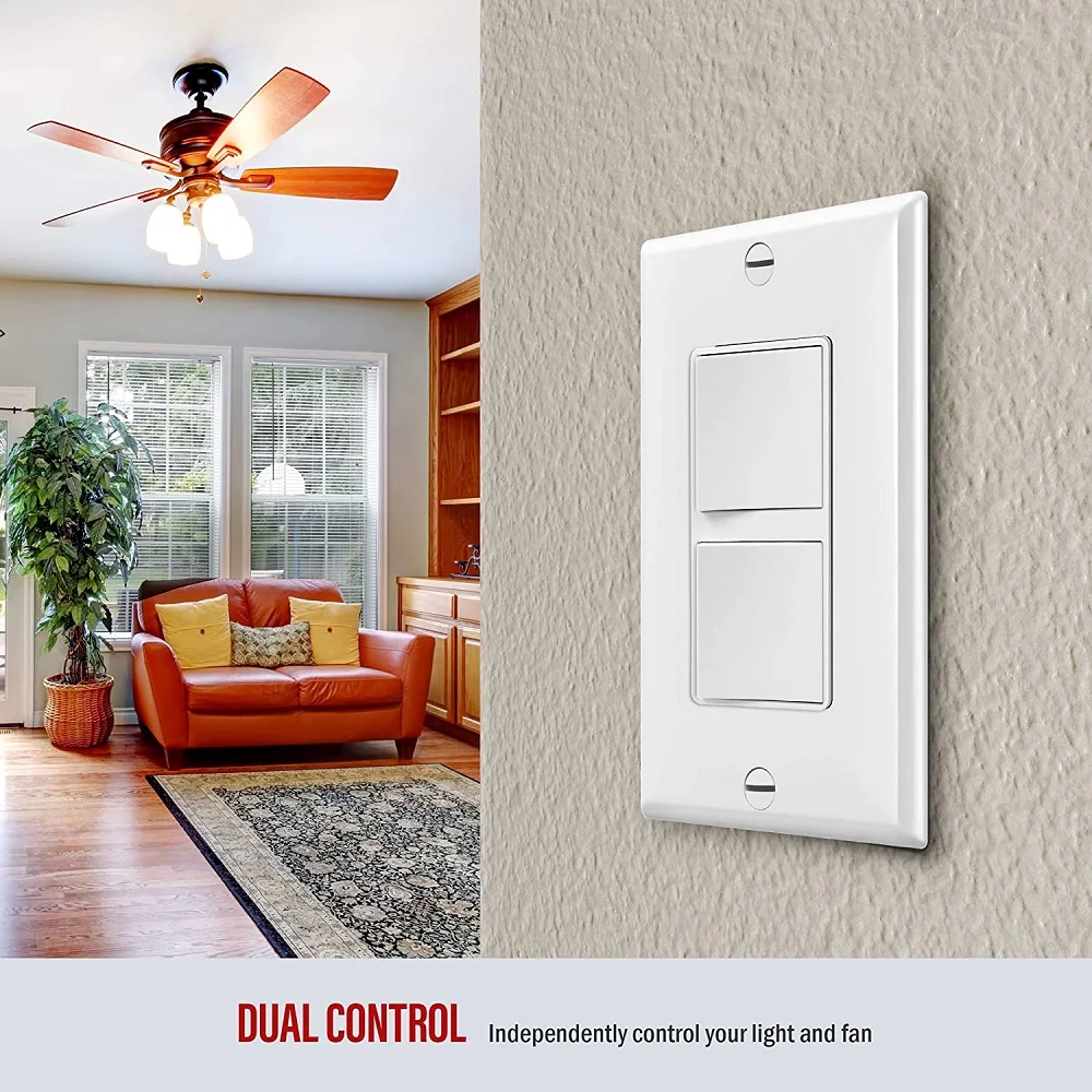 Hooanke US Standard 15A 125V Electrical Dual Control Wall Fan and Light Controller AU Switch
