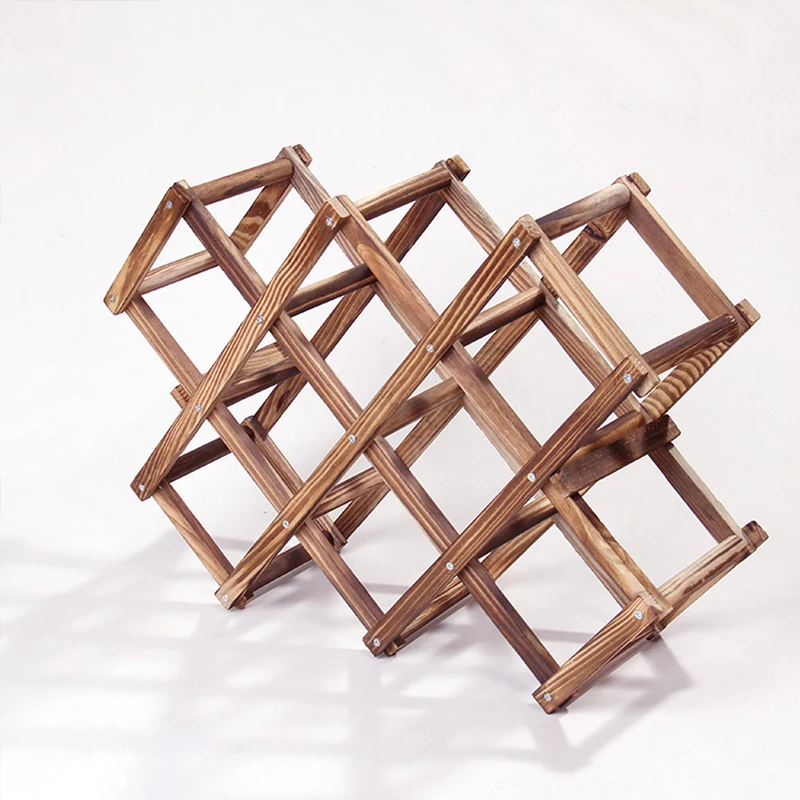 Expanding Red Wine Shelf Wine Holders Wood Foldable 10-Bottle Wood Wine Rack