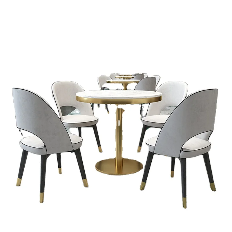 Modern Luxury Dining Table Set with 4 Chairs Round and  Square Marble Glass Steel Frame for Home  Bar Bedroom Banquet Room Use