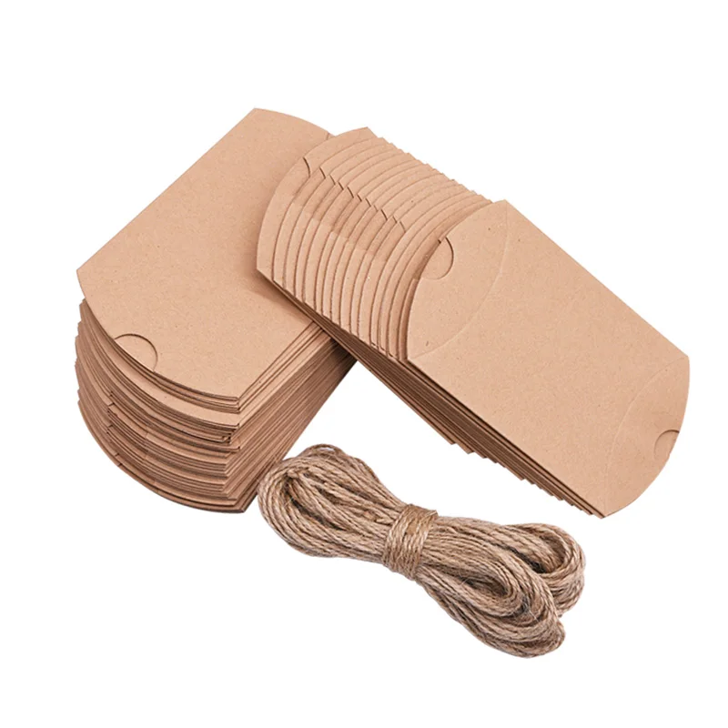 Pillow Candy Box Kraft Paper Christmas Gift Packaging Boxes Candy Bags Wedding Favors Birthday Party Decorations