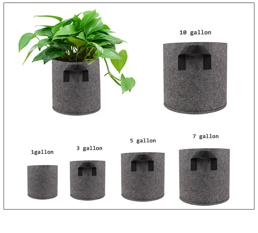 3 5 7 10 Gallon Factory Direct Sale Black Non-woven Grow bag, Fabric Plant Grow Pot