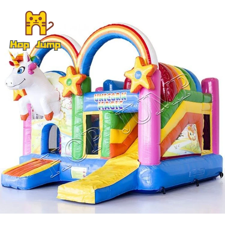 New inflatable bounce house unicorn with slide bouncy castle combo slide jumping castle purchase