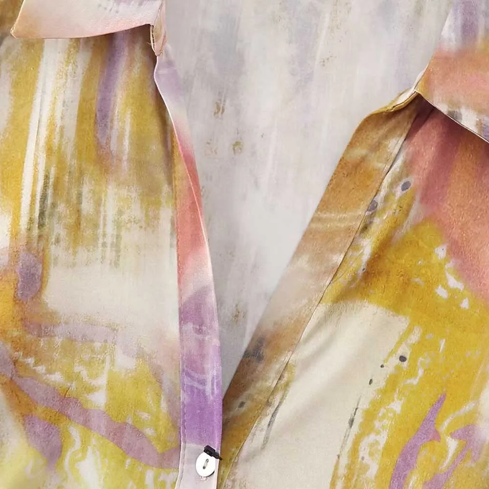 PB&ZA Women 2024 spring New Chic Layer tone printing Dress Vintage Long Sleeve Female Dresses Vestidos Mujer