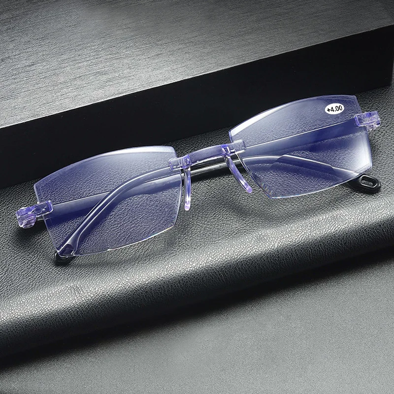 Hot Sales Fashion Cut Edge Presbyopia Glasses Anti-blue light distance Rimless Readers Bifocal Reading Glasses