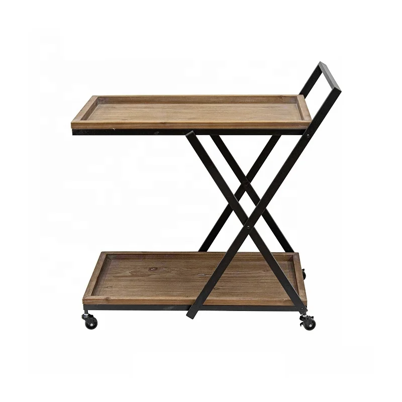 Home Furniture Hotel Service Foldable Wooden Metal Trolley Dining Room Food Serving Carts