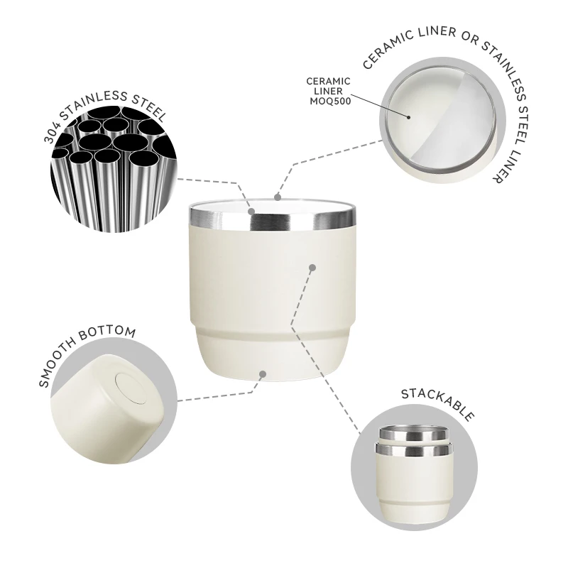 Wholesale 4oz 6oz Stackable Ceramic Mug Camping Stainless Steel Vacuum Insulated Coffee Mug Shot Tea Cup Espresso Mug