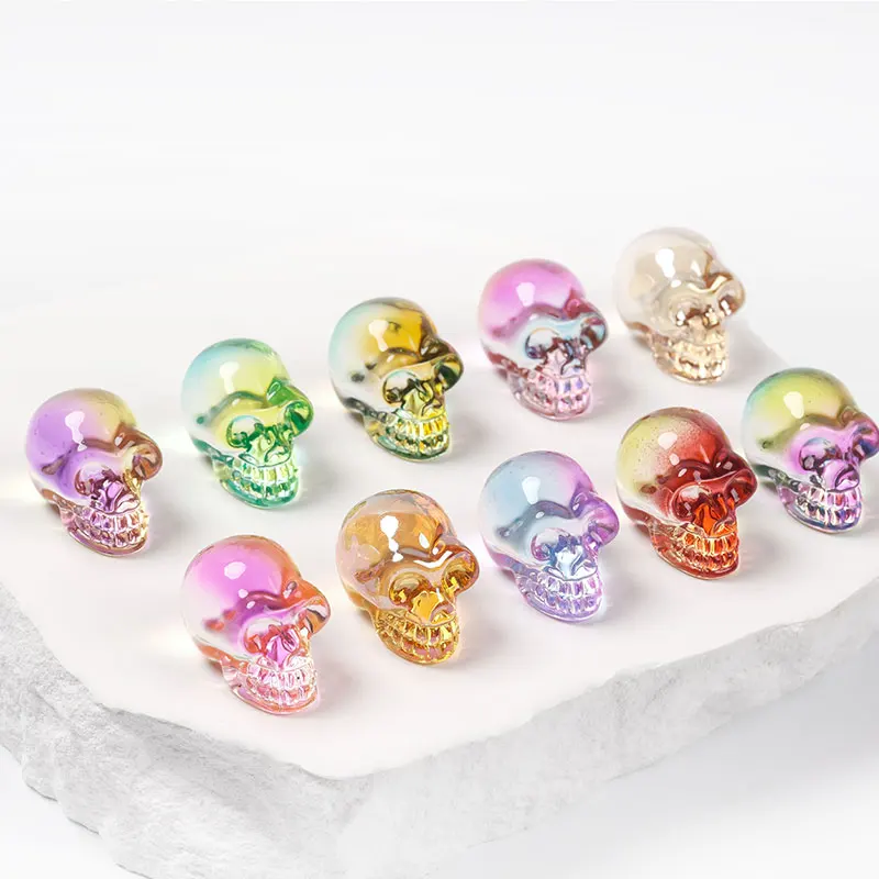 Assorted Crystal Skull Sculpture Plating Gemstone Statue Figurine Collectible Healing Reiki Crystal Ornament