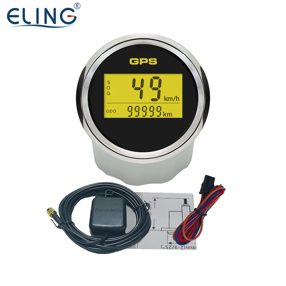 ELING Digital GPS Speedometer 52MM Speed Gauge with Total Mileage with 8 Colors Backlight 12V 24Volts for Car Racing Yachts
