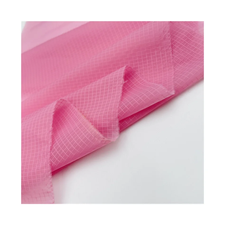 ultra light weight 380T 0.2mm*0.3mm double line grid semi-dull nylon taffeta shell fabric for down jacket